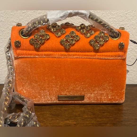 Kurt Geiger Kensington Orange Embellished Crossbody Bag - Picture 9 of 11